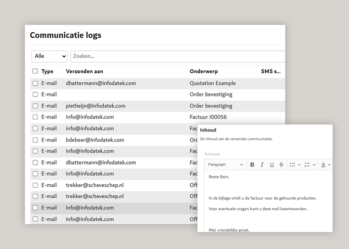 Alle communicatie logging en geschiedenis met inzage