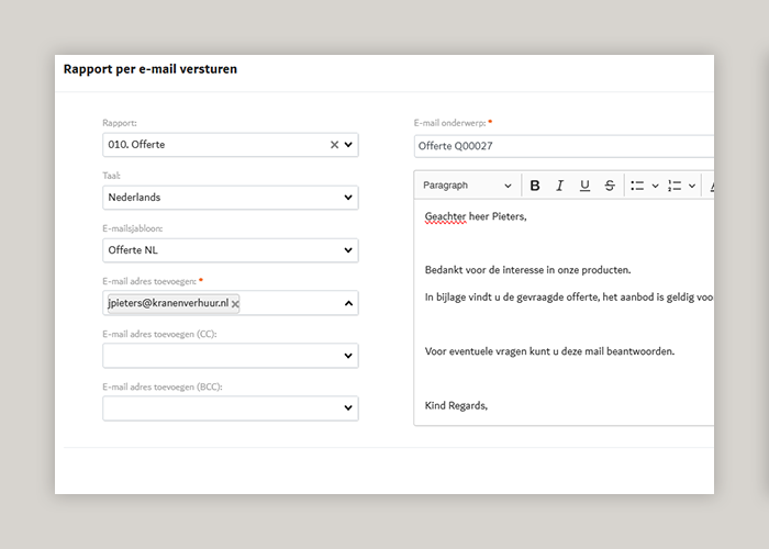 Eenvoudig de offerte versturen via e-mail
