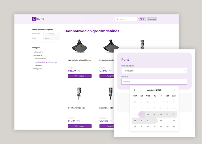 Klant kan eenvoudig reserveren of bestellen via RentMagic Shop